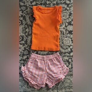 Pink Chicken NY Orange Tank Top & Plaid Shorts Mixed Set Ruffles Ribbed Girl’s 5